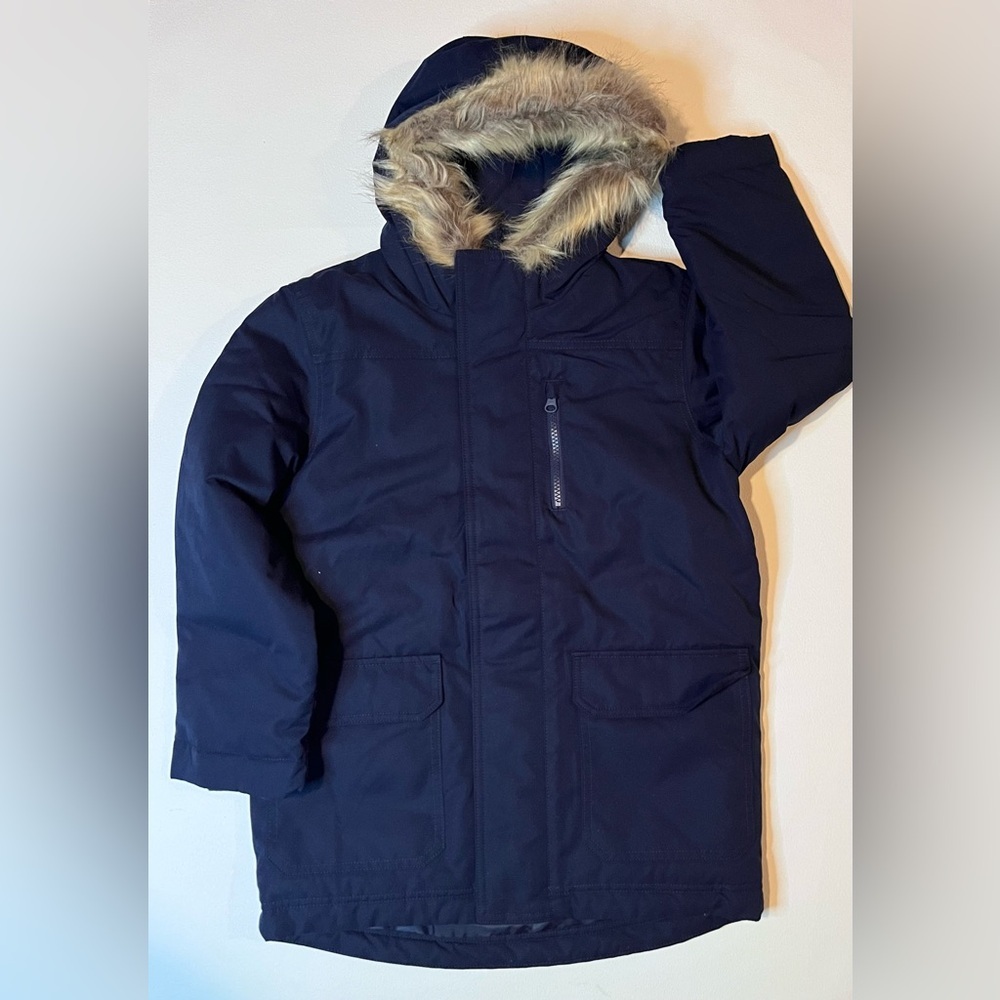 NWT The Children’s Place Navy Winter Parka Jacket Faux Fur Hood Size M (7/8)